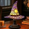 Witch Hat Lamp Stained Glass Resin Wizard Hat Light Spooky Gothic Table