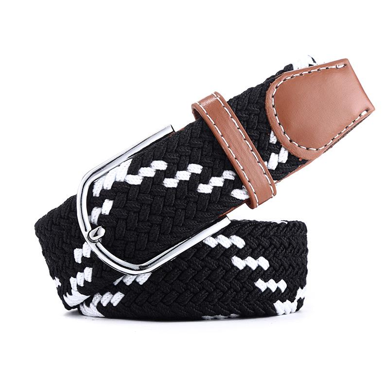 Men Women Colorful Elastic Stretchy Belt Leather End and Silver Metal Buckle