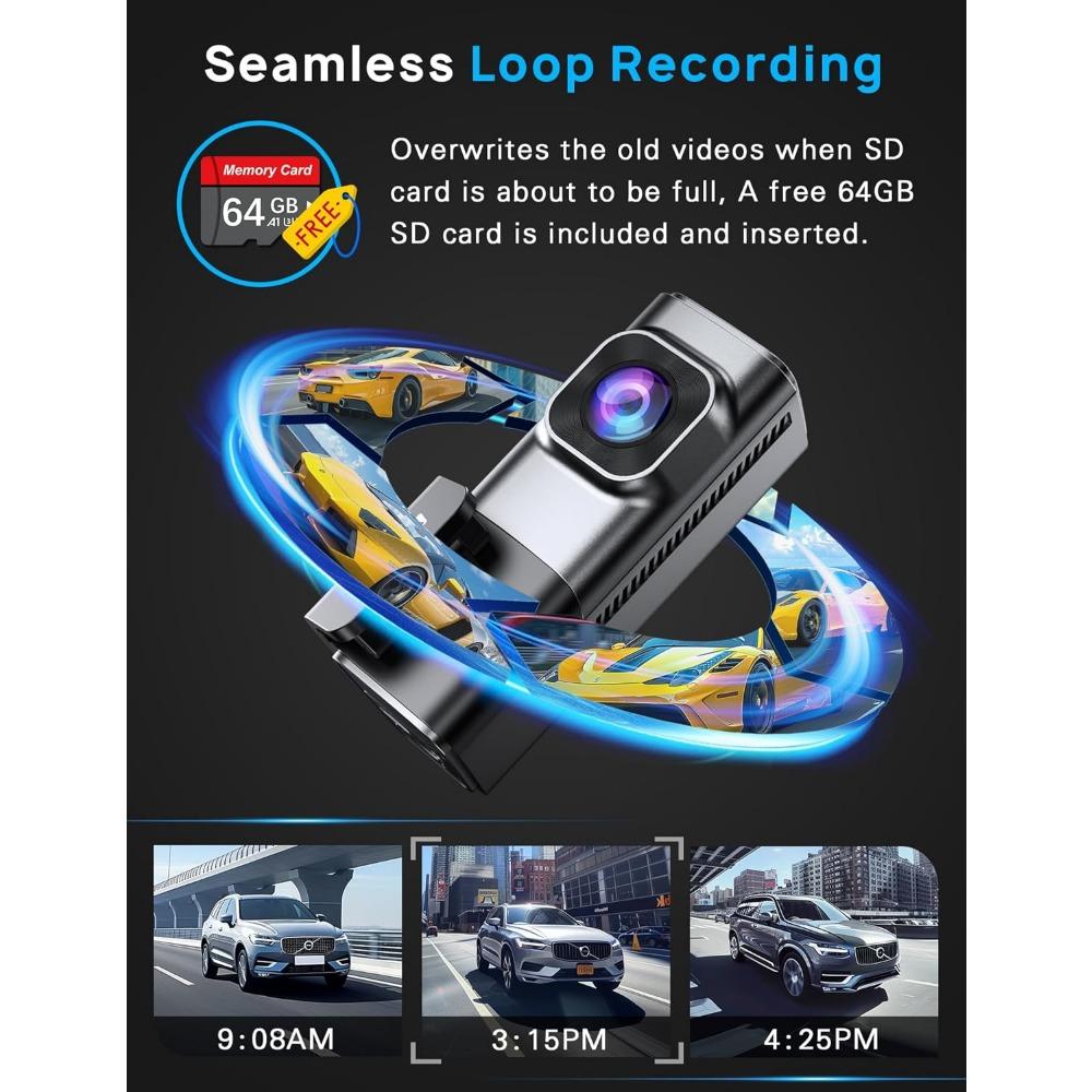 Navycrest 4K видеорегистратор передний и задний с картой 64 ГБ, встроенный 5G WiFi, Видеорегистратор для автомобилей 4K передний и 1080P задний, Видеорегистраторы для