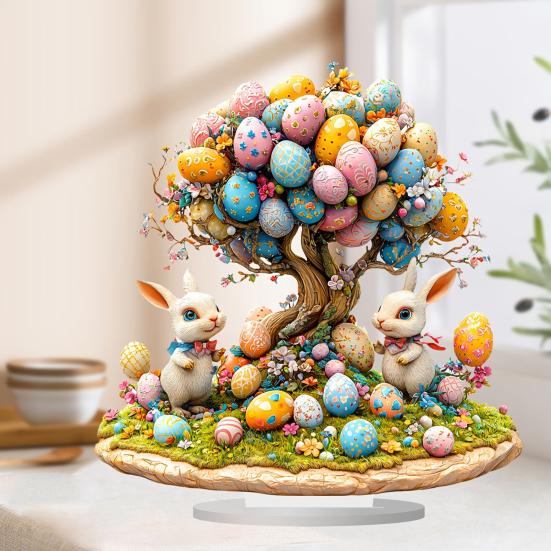 Пасхальный кролик акриловый орнамент 2D плоская печать красочные яйца дерево кролик украшение рабочего стола пасхальные яйца знак для дома каминная полка обеденный стол декор