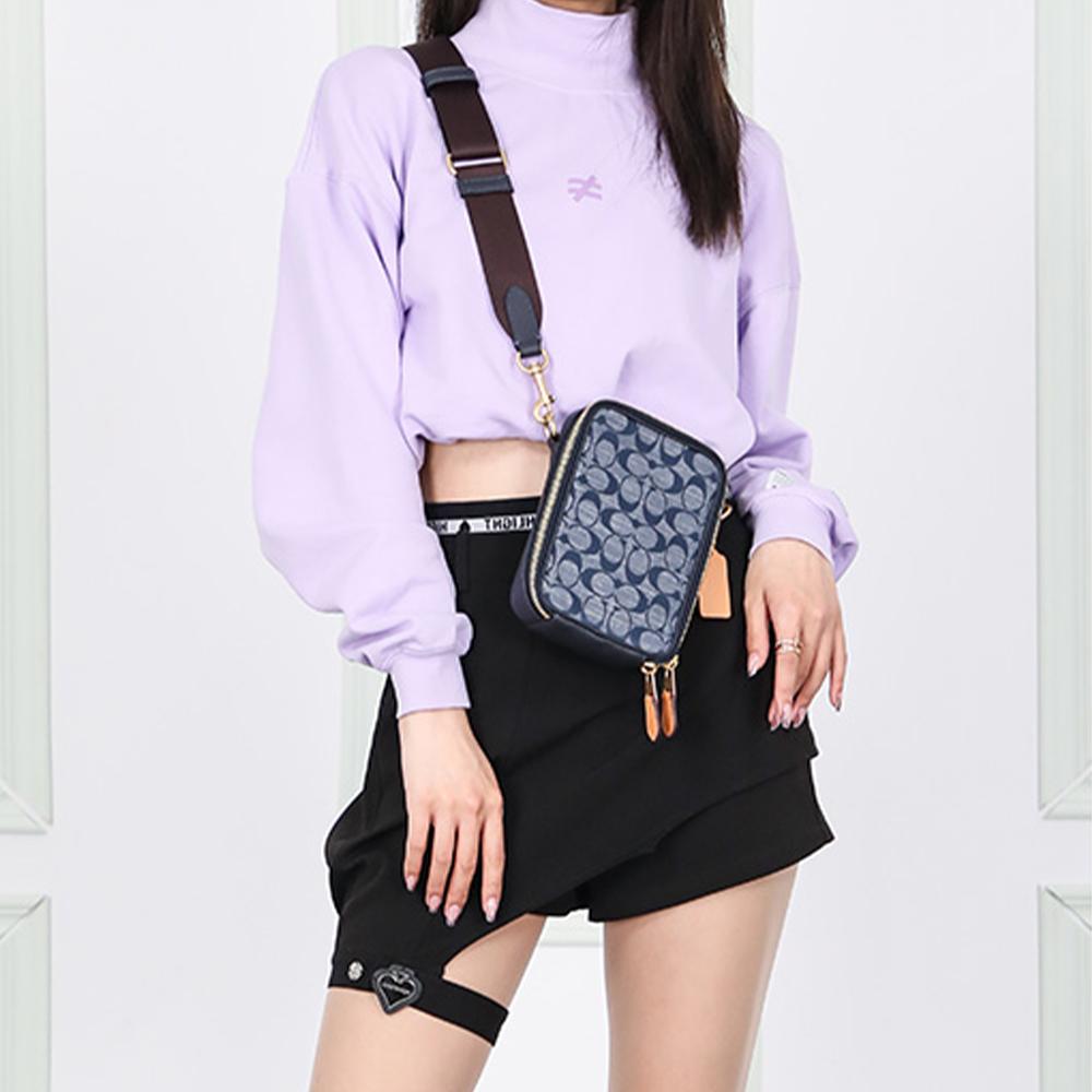 New COACH Stanton Canvas With Denim And Leather Shoulder Bag, Crossbody Bag Mini Men's C8235-B4EI