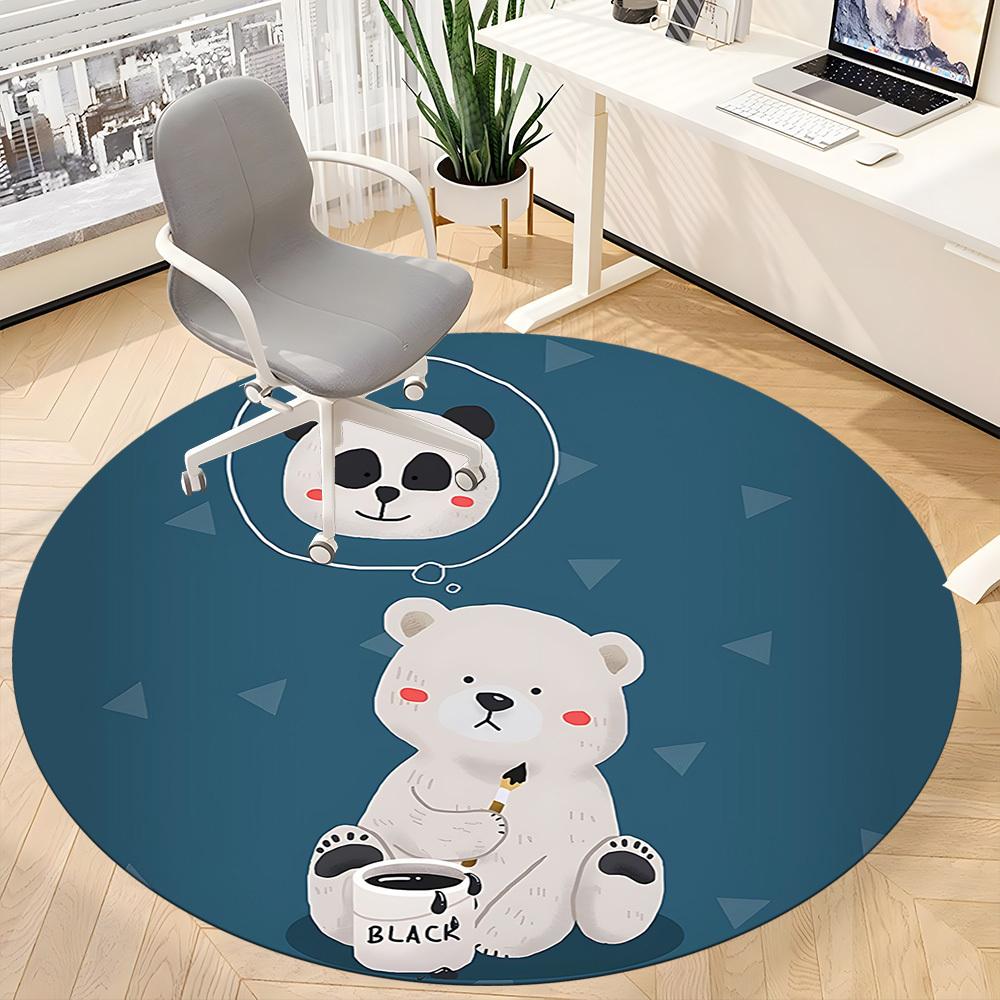 1pc Panda Bear Office Round Area Rug, Indoor Mat Suitable For Office, Under Office Chairs Bedroom Living Room Home Decor, Room Deco