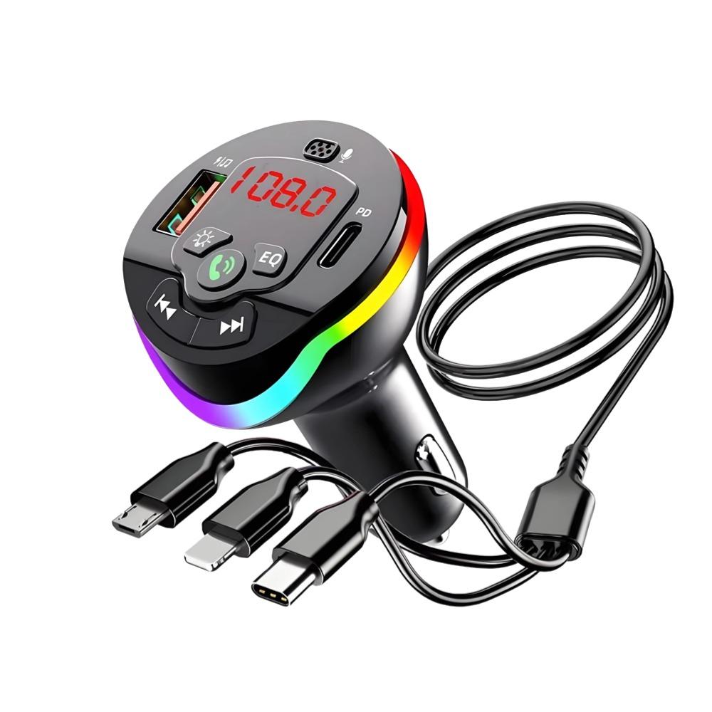 Car Bluetooth 5.0 FM Transmitter PD USB Car Charger MP3 Modulator Player Handsfree Audio Receiver With 3 In 1 Charge Cable for IPhone Huawei Xiaomi