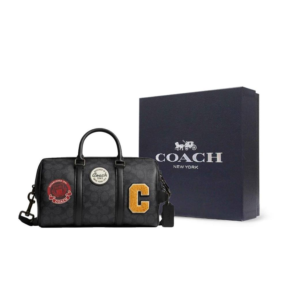 Coach Venturer 27 Сумка-бостон с принтом логотипа на молнии Мужская сумка через плечо Серо-черная CY821-QBA5F