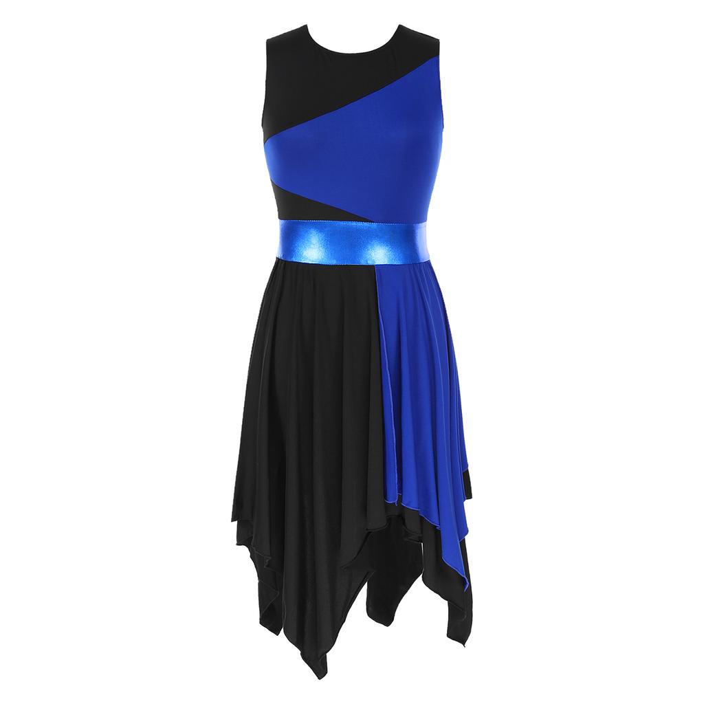 Женское танцевальное платье с цветными блоками, без рукавов, с круглым вырезом, асимметричным подолом, для выступлений, для вечеринок