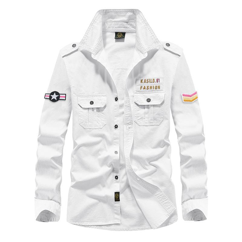 Мужская рубашка из чистого хлопка с длинными рукавами, большая зеленая рабочая рубашка в стиле милитари, мужская