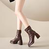 French short boots women's high-heeled thick-heeled waterproof rear zipper 2025 new Korean version autumn and winter black high heels