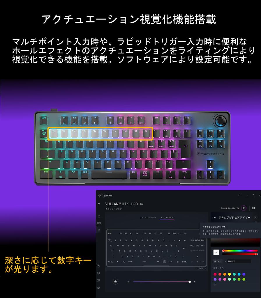 Оснащен Rapid Trigger Turtle Beach Vulcan II TKL Pro React Tap Оснащен регулируемым срабатыванием JP Японская раскладка Проводная игровая клавиатура с эффектом Холла