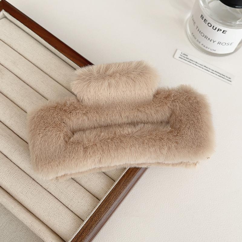 AWAYTR New Faux Fur Hair Claw Clips Large Hollowed Rectangle Plush Shark Clip Clamps Grab Girls Women Hair Accessories
