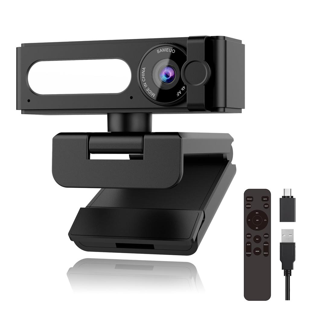 4K UHD 12MP Webcam with Dual AI Auto Light Privacy USB Plug Play Noise-Canceling Microphone, Autofocus, Correction, Ultra-Wide 120° Angle, Cover,