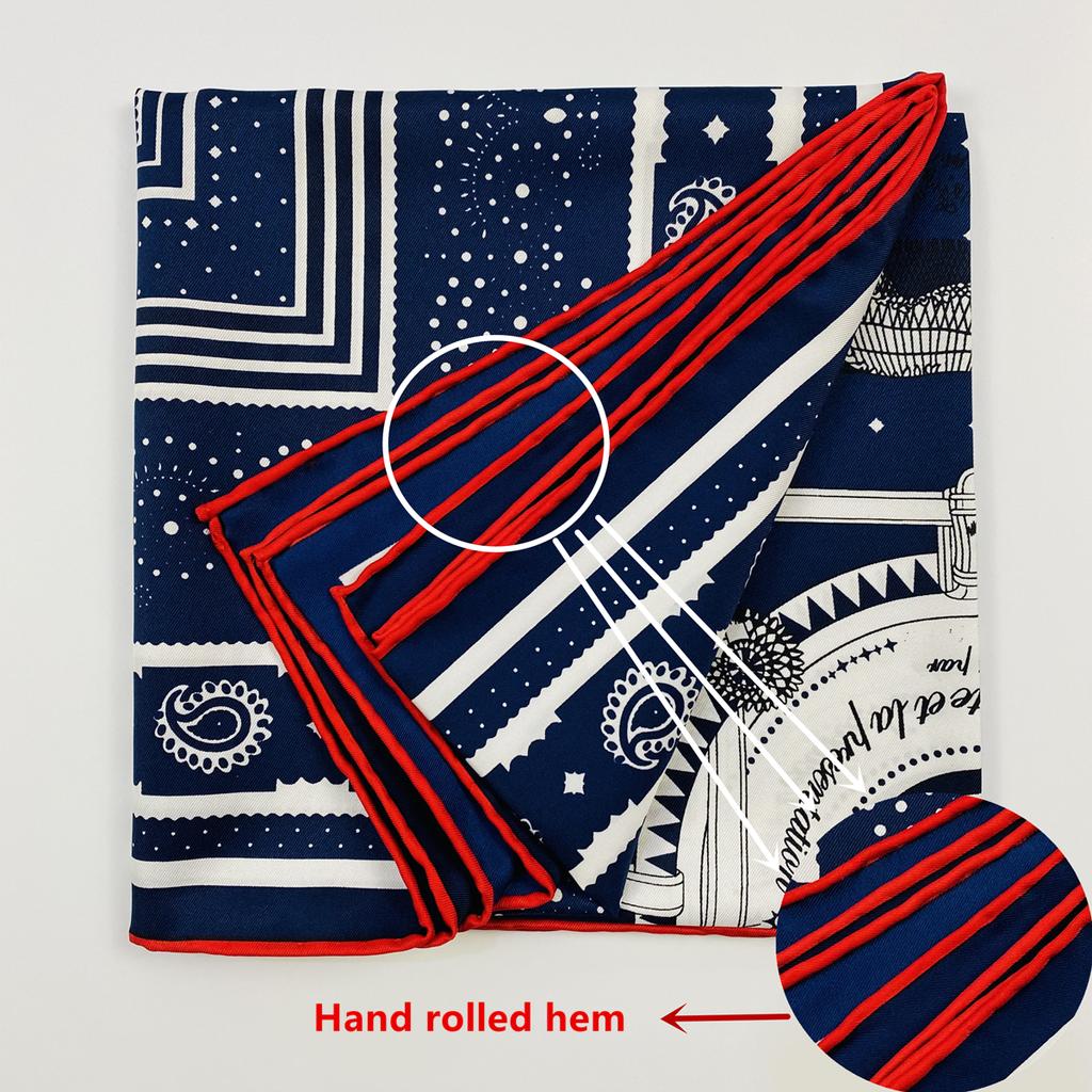 90cm Hand Rolled Horse Design Twill Silk Square Scarf Women Shawl Brand Hijab Scarf Foulard Head Scarves Design Bandana