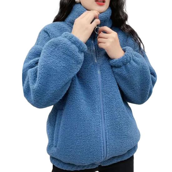 Весна-зима Женская куртка с воротником-стойкой, флисовая куртка на молнии с длинным рукавом, однотонный кардиган, сохраняющий тепло, спортивная верхняя одежда с карманами