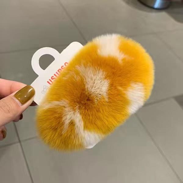 Плюшевая заколка для девочек из натурального кроличьего меха, женская заколка с челкой