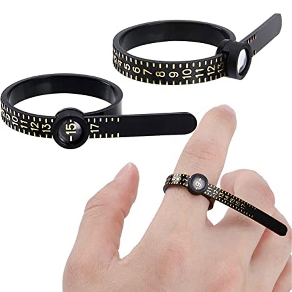 Finger Size Meter Measuring Tools with Magnifier for Jewelry Size Rings Size Measuring Tools Black and White Reusable