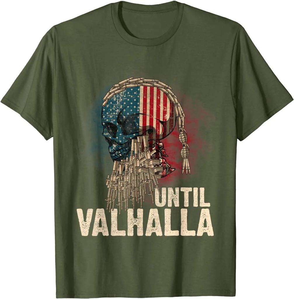 До Вальхаллы Винтажный Американский Флаг Vi King Воины Череп Футболка. Хлопковая мужская футболка премиум-класса с коротким рукавом и круглым вырезом, новинка S-3XL