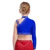Girls Irregular Shoulder Sparkly Rhinestones Crop Top Dance Performance Stage Costume