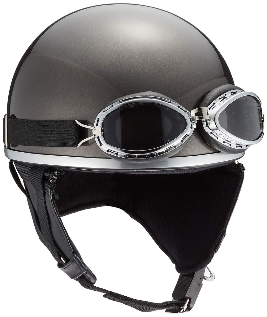Bike Parts Center Half Helmet with Goggles, Gunmetal, One Size Fits Most (Head Circumference 57cm-59cm) 7409