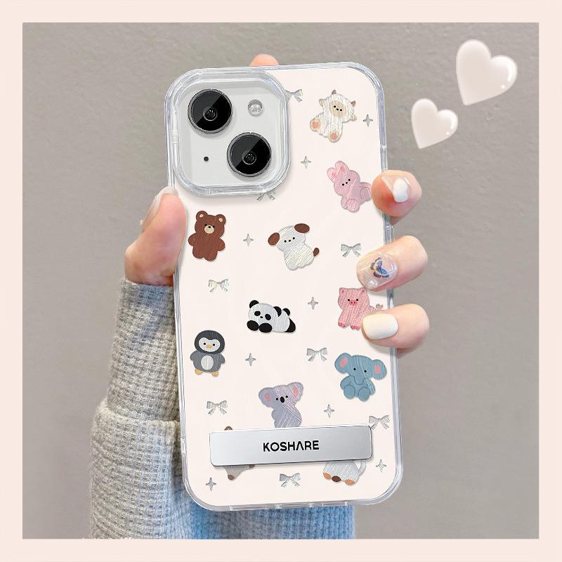 Подходит для Apple 15 Чехол для мобильного телефона Летний Iphone14promax Милая мультяшная подставка с животными 13 перьев пряжи 12 больших отверстий