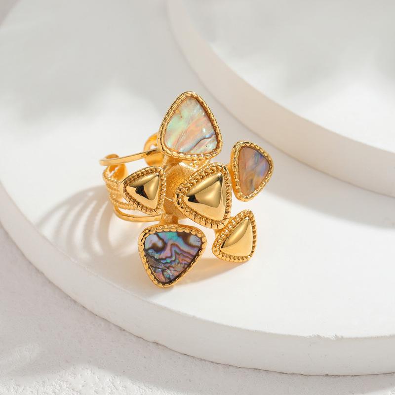 Открытое кольцо из нержавеющей стали 18 карат, европейского и американского дизайна, с геометрическим узором из перламутра, для женщин