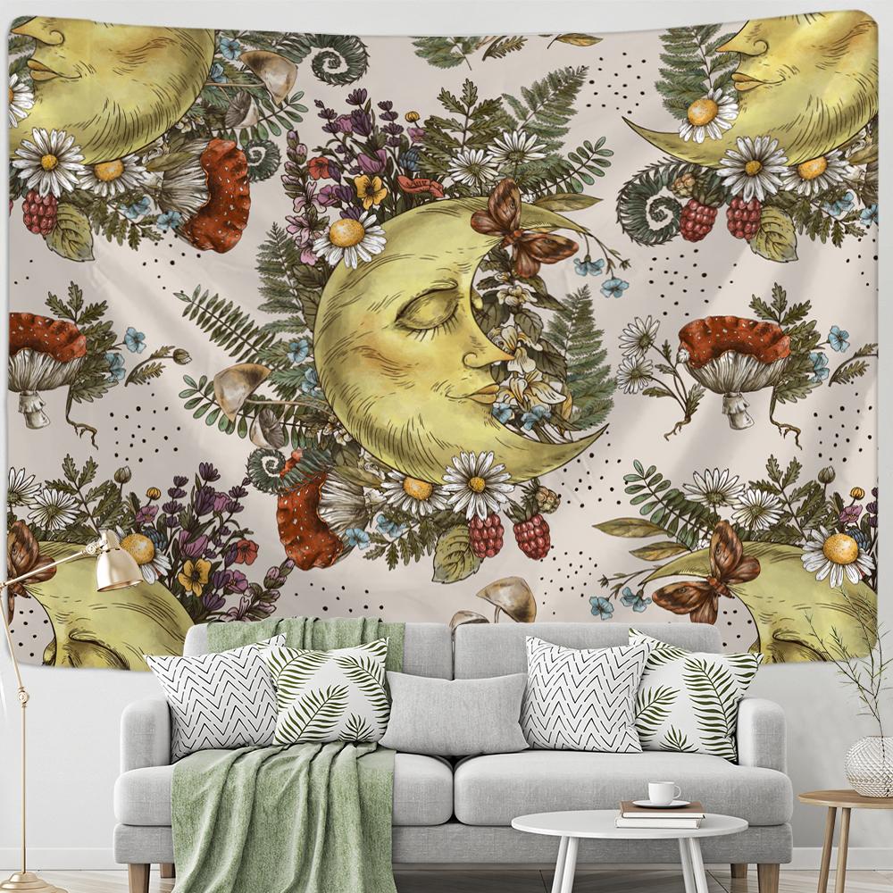 Винтажный психоделический грибной солнечный гобелен с растением небесный цветочный настенный подвесной хиппи Тапиз Декор в общежитии