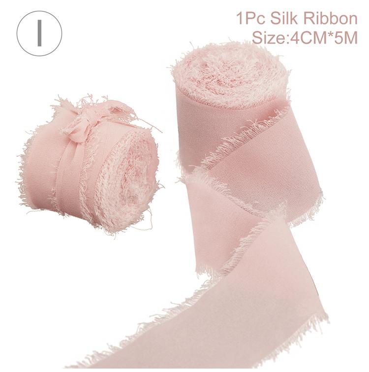 4CM*5M Handmade Frayed Edged Satin Chiffon Silk Ribbon For Wedding Invitation Wrapping Bouquets Birthday Party Decorations Gifts