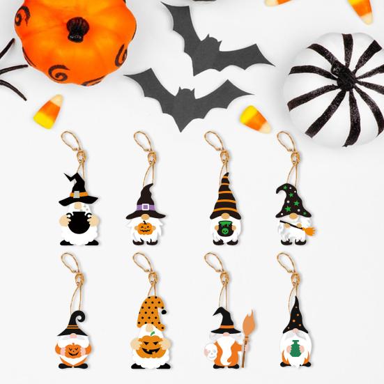 8Pcs Halloween Ornaments Gnome Pumpkin Ghost Black Cat Haunted House Halloween Hanging Pendant Holiday Party Decor