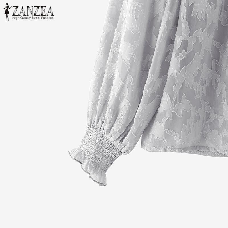 ZANZEA Women Elegant High Neck Lantern Long Sleeve Transparent Lace Blouses
