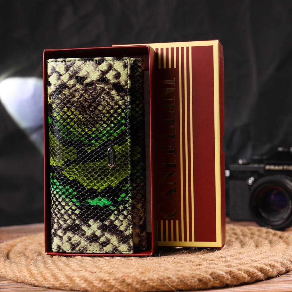 Beautiful Horizontal Women's Wallet Made of Genuine Leather with Snake Embossing CANPELLINI Wallet 21650 Multicolored
