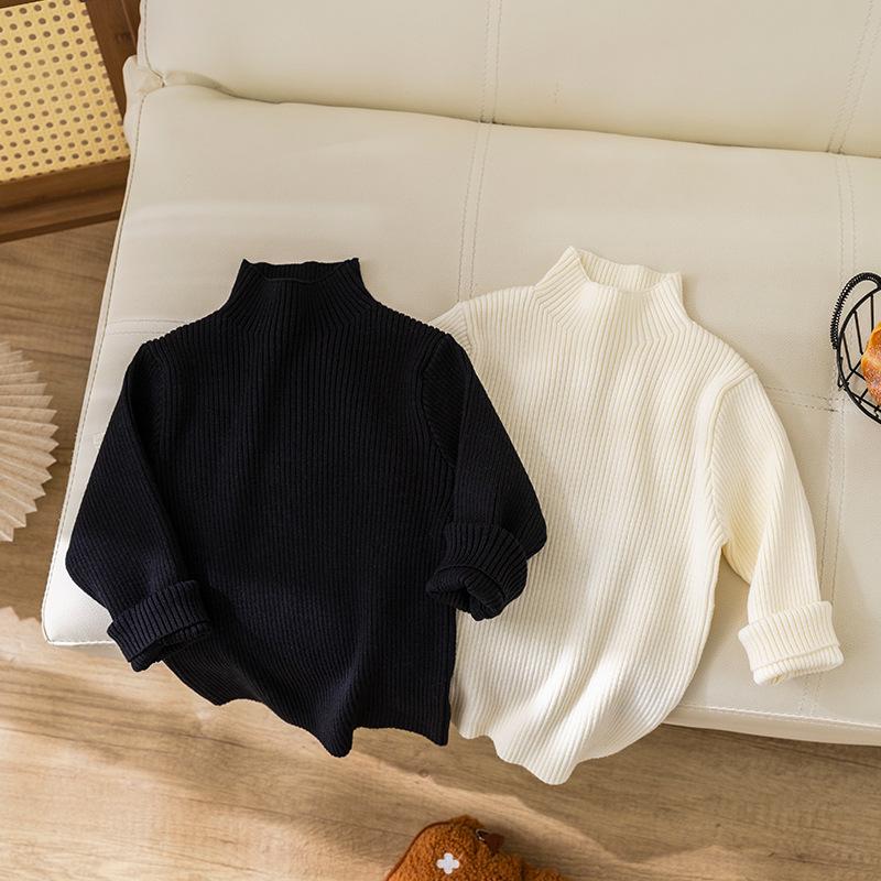 Вязаный свитер для девочек в корейском стиле, однотонный, простой круглый вырез, осенне-зимняя детская одежда