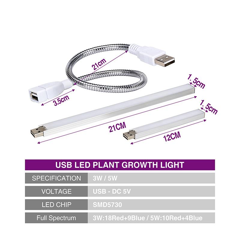 DC5V USB Full Spectrum Grow Light 3W 14LEDs 5W 27LEDs Гибкая лампа для выращивания растений Красный Синий USB Фитосветильник для комнатных цветов
