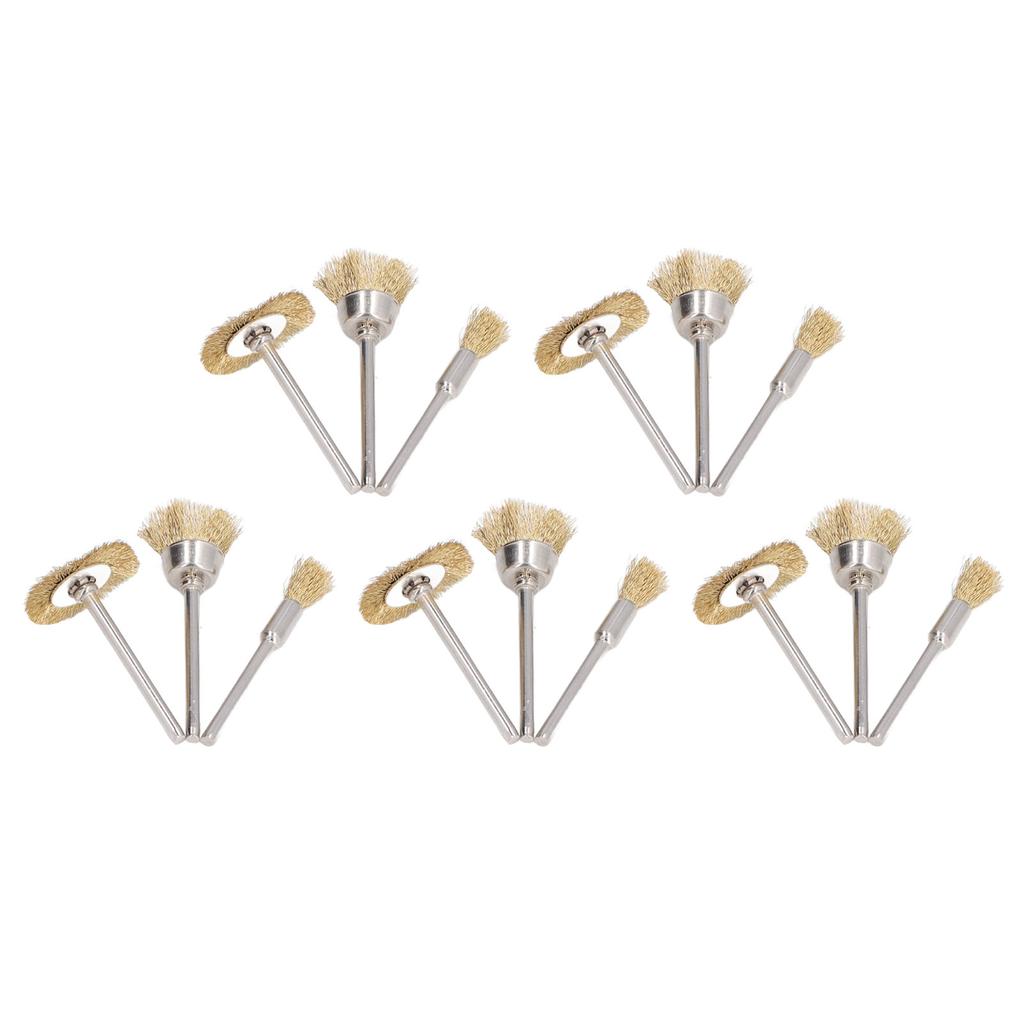 15Pcs Brass Wire Wheels Metal Grinding Rotary Tool T Shape Pen Shape Bowl Shape Brushes