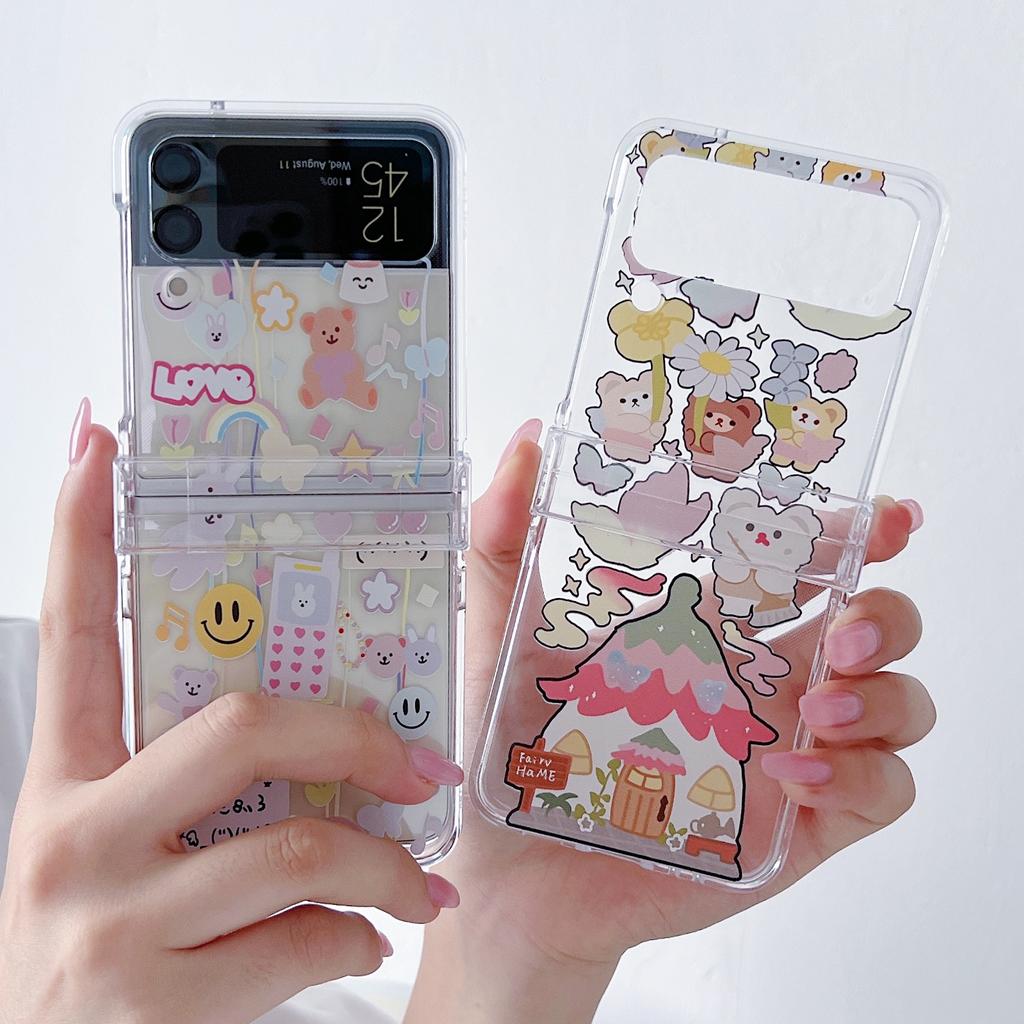 Для Samsung Galaxy Z Flip 4 3 чехол с милой мультяшной росписью, красочный прозрачный складной противоударный защитный чехол, аксессуары
