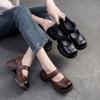 Retro Thick Soled Comfortable Pumps Genuine Leather Round Toe Versatile Women's Shoes