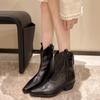 Женские короткие ботильоны с острым носком в западном стиле, с присборенным голенищем, V-образным вырезом и массивным каблуком, модные повседневные ботинки на весну-осень