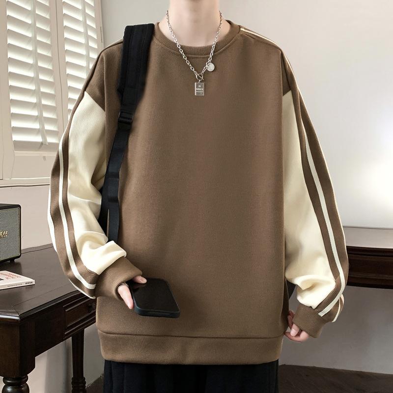 Осенний свитшот большого размера, мужской свободный с круглым вырезом, большого размера, плюс толстый топ, модная повседневная куртка