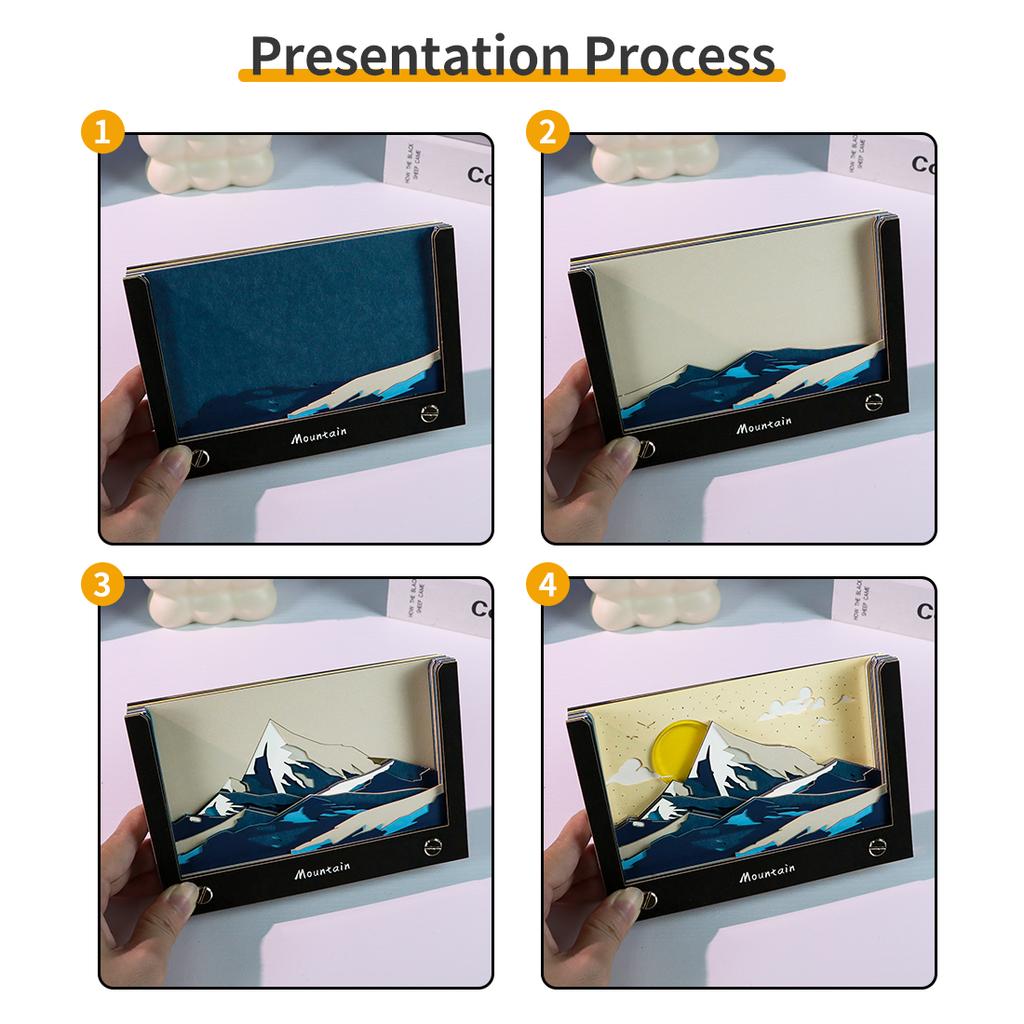 Custom Promotional Paper Craft 3d Memo Pad Snow Mountain and Sunrise Style Model Hidden Hand Torn Notes Paper Block Memo Pad