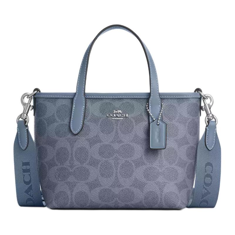 COACH City 16 Silver Accessories Zipper Closure Artificial Leather Tote Bag Tote Bag Shopping Bag Shoulder Crossbody Handbag Small Women's Blue
