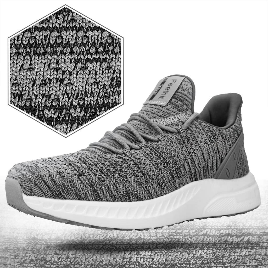 Feethit Sneakers for Men and Sports Shoes for and Everyday Size Women, Breathable, Lightweight, Non-Slip, Slip-On Jogging, Walking, Wear, Gray, 25.0cm