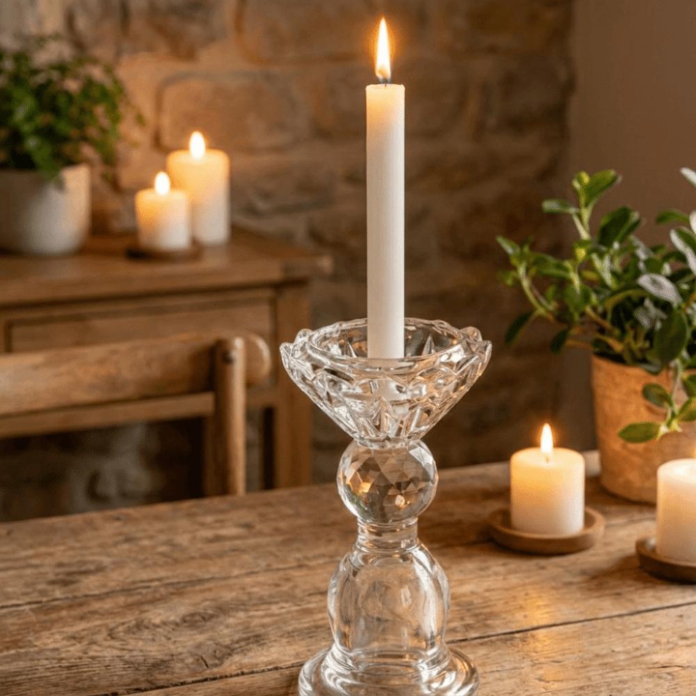 High Footed French Transparent Candle Holder Vintage Tabletop Candle Holder Dining Room