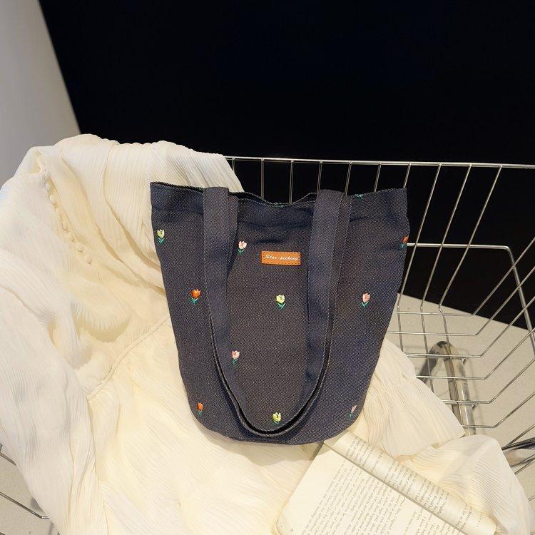 Портативная джинсовая сумка-ведро женская сумка для обеда с вышивкой уличная сумка через плечо большая сумка