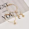 4Pcs/Set Bohemian Style Large Circle Earrings Ear Clip Crystal Moon Star Ear Stud Jewelry