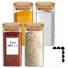 ComSaf Condiment Jar Airtight Set of 4 Glass Canisters 300ml Spice Bottles with Bamboo Lids and 21 DIY Labels Salt Sugar Shakers Condiment Bottles