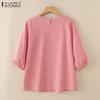 ZANZEA Женская повседневная блузка свободного кроя с круглым вырезом и рукавом 3/4
