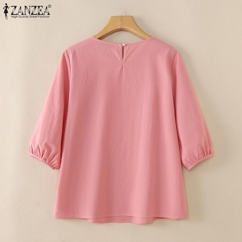 ZANZEA Женская повседневная блузка свободного кроя с круглым вырезом и рукавом 3/4