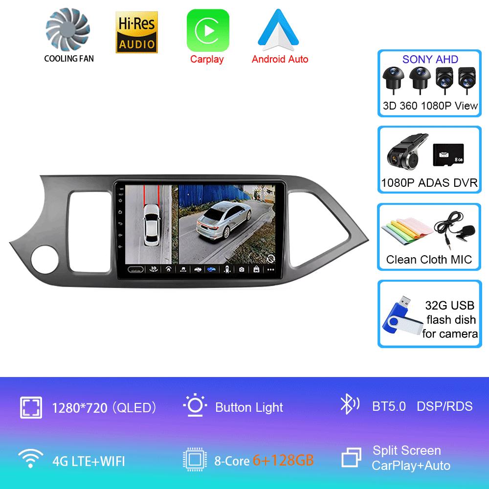 Автомагнитола Android 14 Carplay WIFI+4G Для KIA PICANTO Morning 2011 2012-2016 Навигация GPS Мультимедийный Видеоплеер Головное Устройство DSP