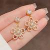 Silver Needle Zircon Flower Pearl Earrings Fashion Light Luxury Temperament Earrings Niche High-end Earrings Women