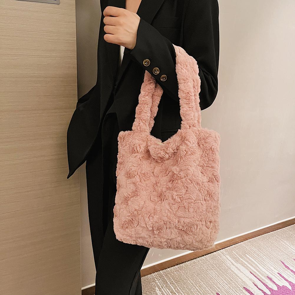 Пушистые женские сумки для девочек из плюша, осенне-зимние сумки на плечо Bgas в стиле ретро, однотонные мягкие плюшевые сумки-тоуты, женские сумки для покупок