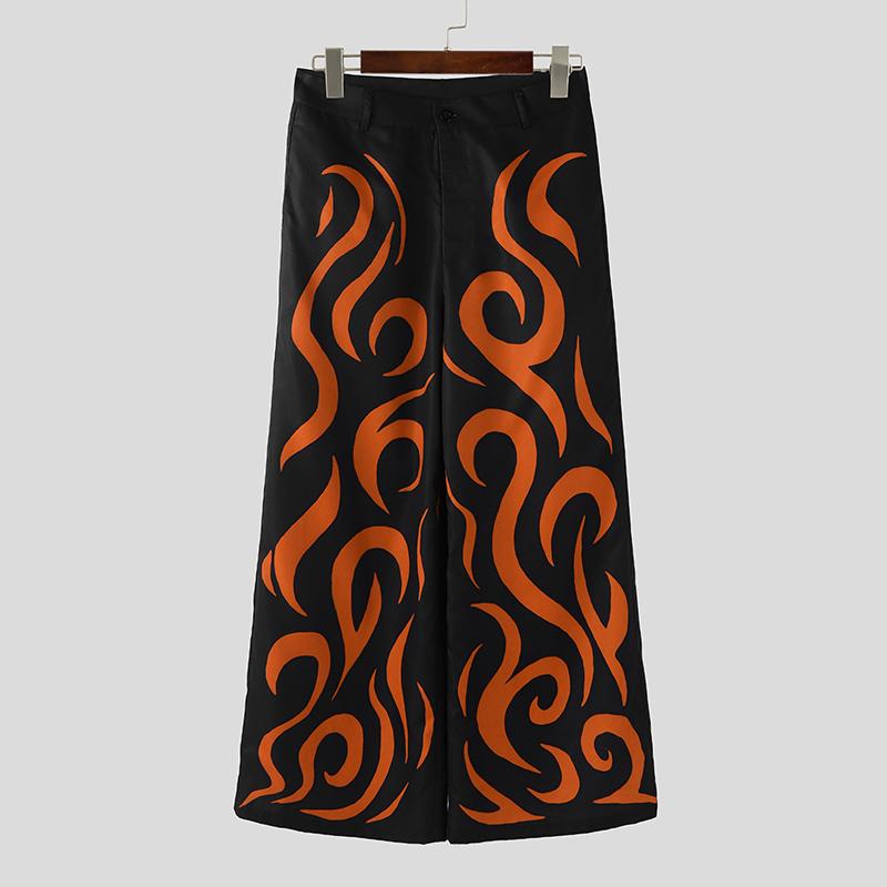 INCERUN Мужские брюки повседневные с принтом на молнии на талии широкие штанины длинные брюки