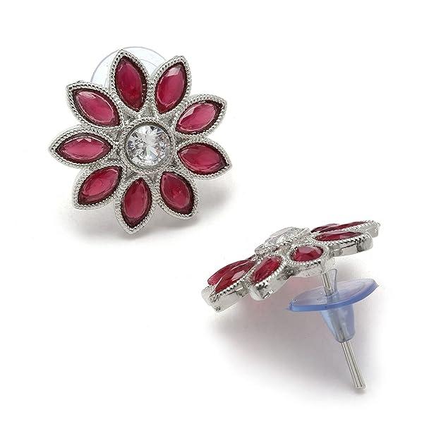 Набор украшений из оксидированного посеребренного цветка и листа с американскими бриллиантами и шипованными серьгами для девочек и женщин