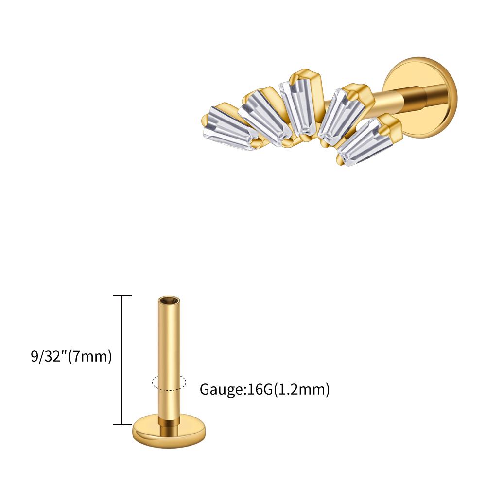 Правый Большой ASTM F136 Титан 16G Багет Кластерный Цирконий Лабрет Штифт Трапеция Хрящ Уха Мочка Уха Пирсинг